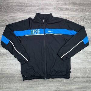 Nike Elite Windbreaker Jacket Mens Medium Black Blue Full Zip Dri Fit Swoosh 90s